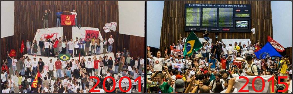 Fotos da ocupação de 2001 e de 2015