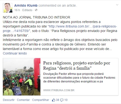 Reprodução Facebook Pastor Arnildo.