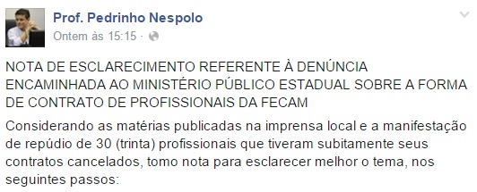Reprodução Facebook Pedrinho Nespolo.