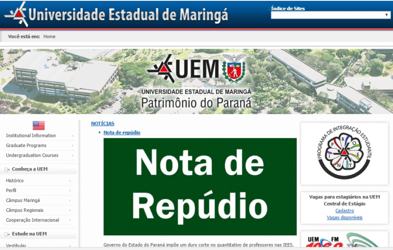 Reprodução do site da UEM.